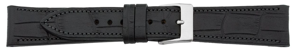 Uhrenarmband pebro Schwarz, Krokoprägung, 24/20 mm, 606 VL