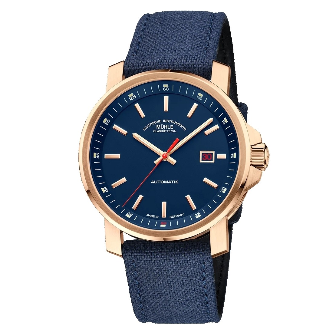 Uhrenarmband MÜHLE GLASHÜTTE "29er Zeigerdatum", M1-25-32-1994-CB, blau 22 mm Uhrenarmband MÜHLE GLASHÜTTE "29er Zeigerdatum", M1-25-32-1994-CB, blau 22 mm